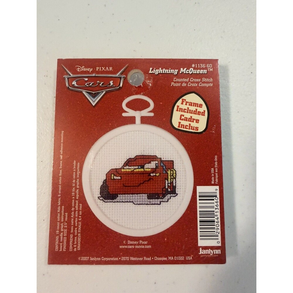 Disney Pixar Cars Lightning McQueen Mini Counted Cross Stitch Kit 2.5” New
